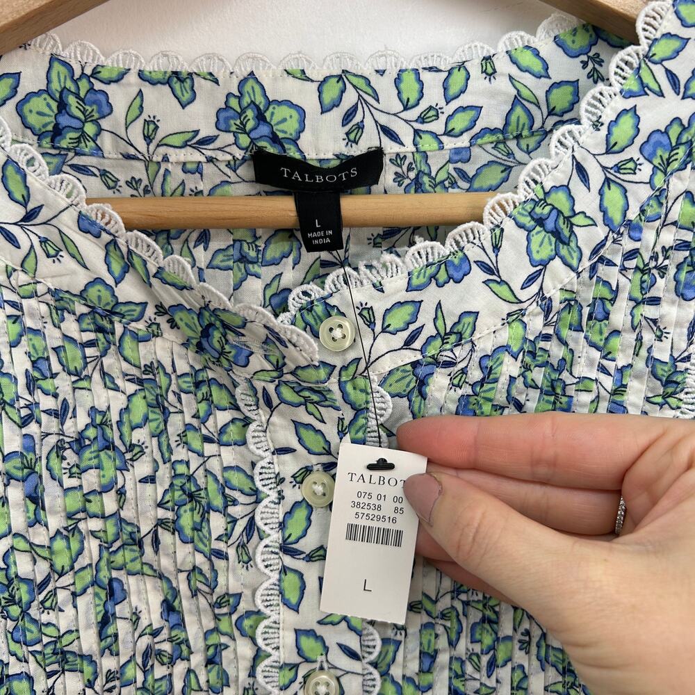 NEW Talbots Flower Floral Button Up Ruffle Lace Long Sleeve Blouse Top Large - Picture 7 of 8